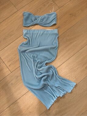 Princess Polly Ribbed Light Blue Bandeau & Skirt Set